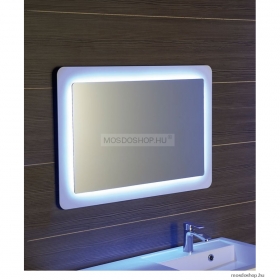 SAPHO - LORDE - Fürdőszobai fali tükör LED világítással - 90x60cm - Húzókapcsolóval, fehér üvegkerettel