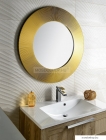 SAPHO - SUNBEAM - Fürdőszobai fali tükör, arany színű, bordázott fa kerettel - Kerek - 90cm