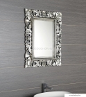 SAPHO - SAMBLUNG - Fürdőszobai fali tükör, ezüst színű, kézzel faragott fa kerettel - 60x80cm